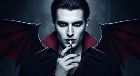 Portrait of a man in a vampire costume. Halloween theme.の写真素材