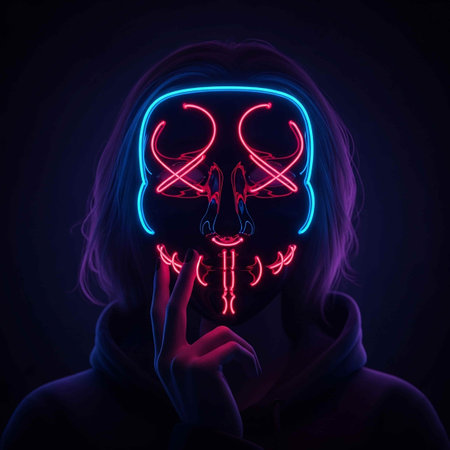 Woman with skull in neon light on dark background. 3D renderingの写真素材
