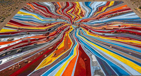 Colorful abstract pattern on the ground in Cusco, Peruの写真素材