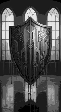 Luxury medieval shield in the old church. Vector illustration.の写真素材