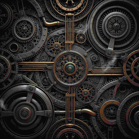 Steampunk background with gears and cogs. 3d illustration.の写真素材