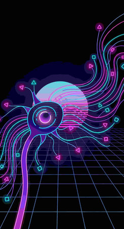 vector illustration of abstract background with octopus and music notes in retro styleの写真素材