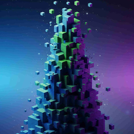 Abstract background with the image of a Christmas tree made of cubes.