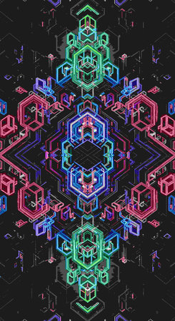 Futuristic abstract geometric background with hexagons, squares, rectangles and other elements.