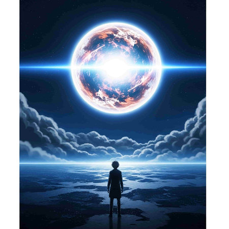 Back view of businessman looking at planet in space. Conceptual image