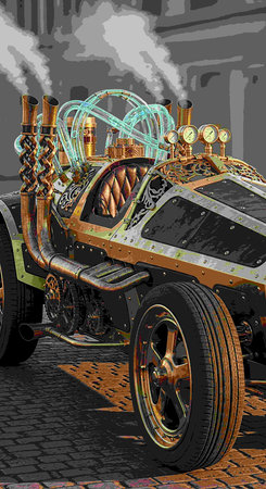 vintage car in the street, vector illustration, eps10の写真素材