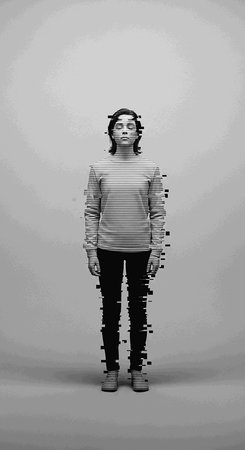 3d illustration of a girl in a hoodie with a puzzleの写真素材