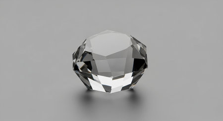 3d rendering of a beautiful diamond on a gray background with shadowの写真素材