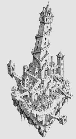 Sketch of medieval castle on white background. Vector illustration.の写真素材