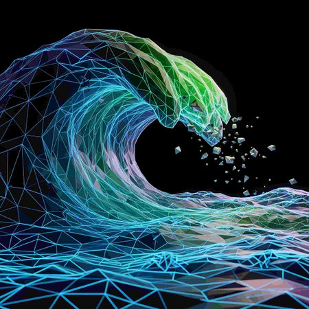 Abstract polygonal wave on a black background. 3d renderingの写真素材