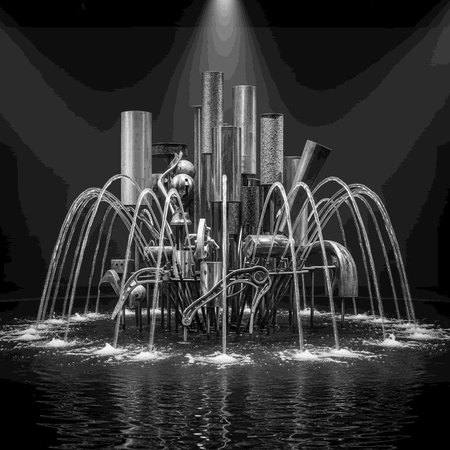fountain on the water in black and white. 3d renderingの写真素材