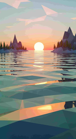 Sunset over the lake. Vector illustration in a flat style.の写真素材