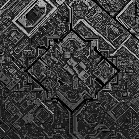 Circuit board. Electronic computer hardware technology. Motherboard digital chip. Tech science background. Integrated communication processor. Information engineering component.の写真素材