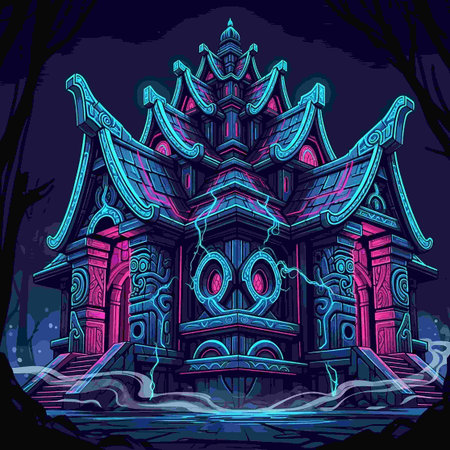 Vector illustration of a beautiful temple in the style of the neon.