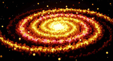 abstract red and yellow lights on black background. 3d renderingの写真素材