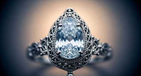Jewelry ring with blue sapphire. Jewelry backgroundの写真素材