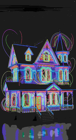 Illustration of a house in the city on a dark background.の写真素材