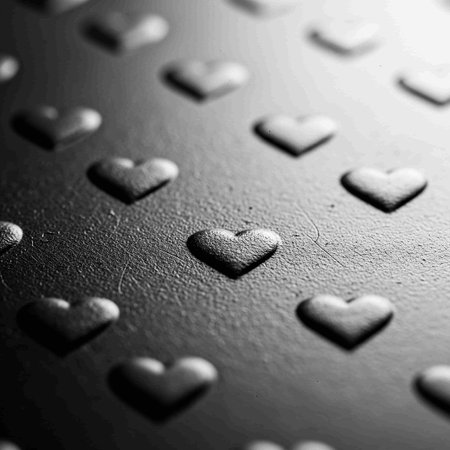 Heart shape on a metal plate close-up. Black and white photo.