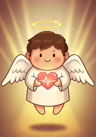 Angel boy with heart and halo. Valentine's day vector illustration.の写真素材