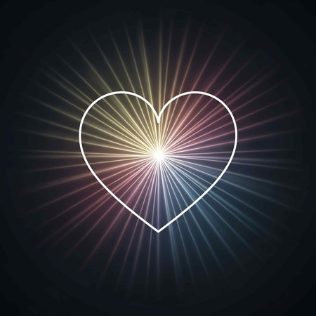 Heart with rays of light on a dark background. Vector illustration.の写真素材