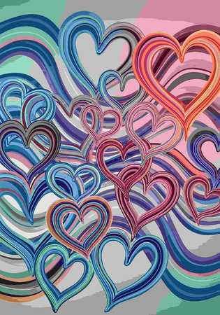 Valentines day background with hearts and rainbow. Vector illustration.の写真素材