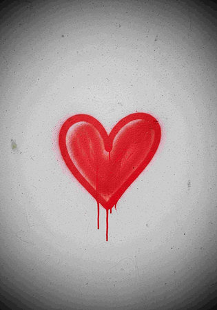 Red heart painted on a grey wall. Valentines day background.の写真素材