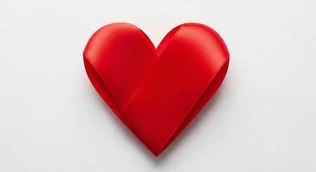 Red paper heart on white background. Valentines day background with copy space
