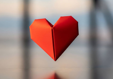Paper origami red heart on the background of the sea. Valentine's Dayの写真素材
