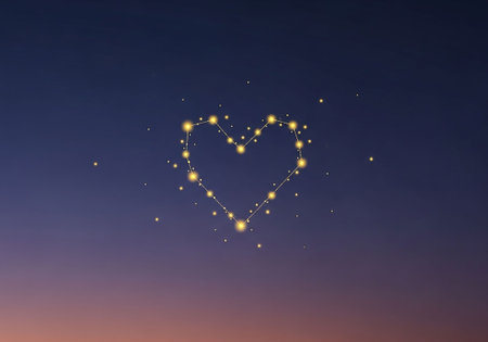 Glowing heart on the night sky. Valentine's day background.の写真素材