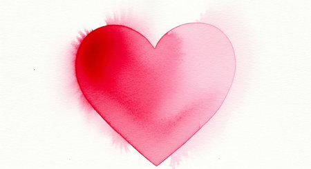 Watercolor painted red heart on white paper. Valentines day background.の写真素材