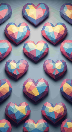 Polygonal hearts. Valentine's day background. Vector illustration.