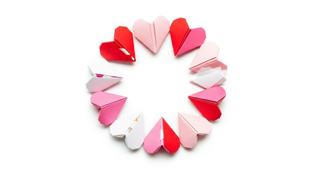 Paper origami hearts isolated on white background. Valentine's day concept