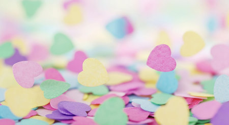 colorful paper hearts on bokeh background for valentines dayの写真素材