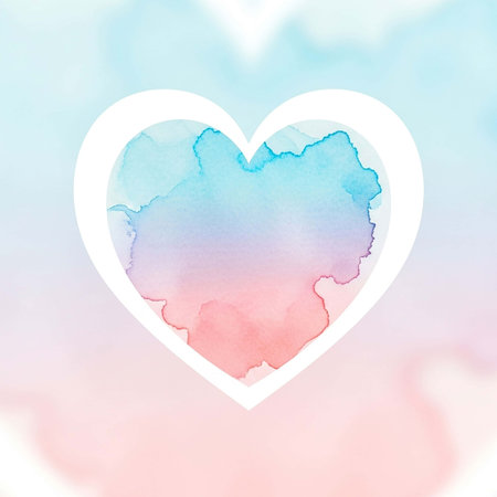 Watercolor heart on a background of blue sky. Vector illustration.の写真素材