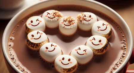 Hot chocolate with marshmallows in the form of smiley faces