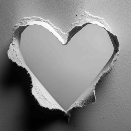 Torn paper heart with space for your text. Black and white.の写真素材