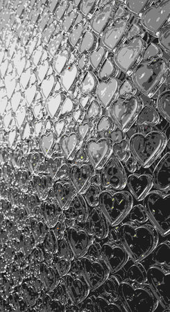 abstract background of a metallic grid with water drops on the glassの写真素材