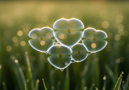 Bubbles in the morning dew on the green grass.の写真素材