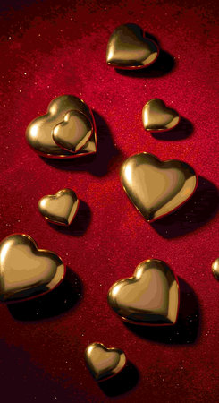 Valentines day background with golden hearts. 3D illustration.の写真素材