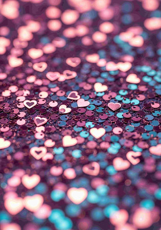 Glittering heart shaped confetti for Valentine's Day. Abstract background.の写真素材