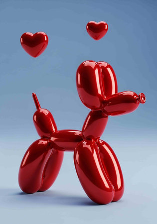 3d render of red balloon man in love. Valentine's day conceptの写真素材