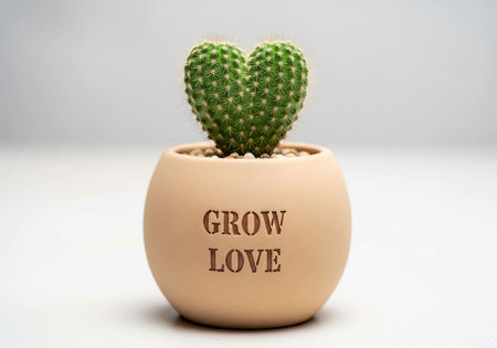 Cactus in a pot with the word grow love written on it