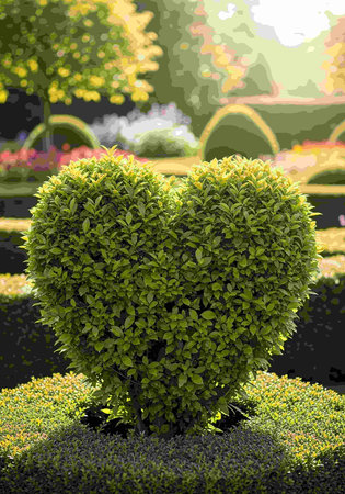 Heart shaped bush in the garden, love and Valentine's day conceptの写真素材