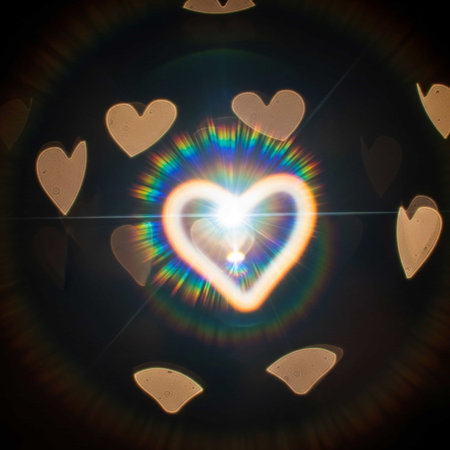 Heart in the rays of light. Valentines Day background. Toned.の写真素材