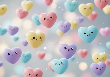 cute hearts floating on the sky, valentines day backgroundの写真素材