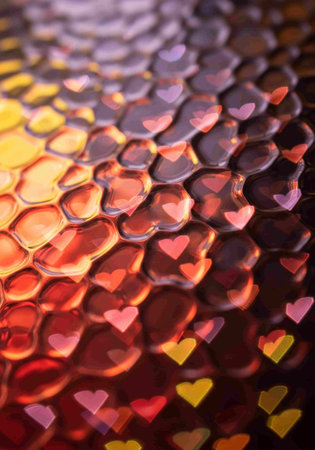 abstract colorful background with heart bokeh defocused lights.の写真素材