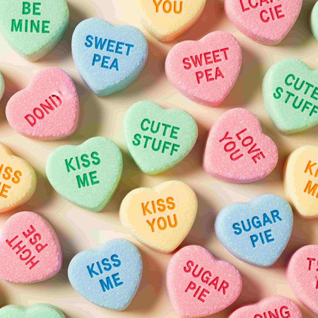 Seamless pattern of colorful heart shaped candiesの写真素材