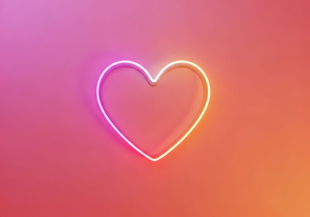 Neon heart on pink background. Love concept. 3D renderingの写真素材