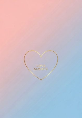 Valentine's day greeting card with golden heart on gradient backgroundの写真素材