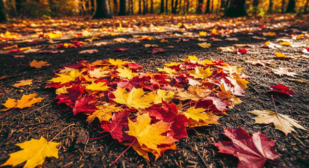 Maple leaves on the ground in the autumn forest. Autumn background